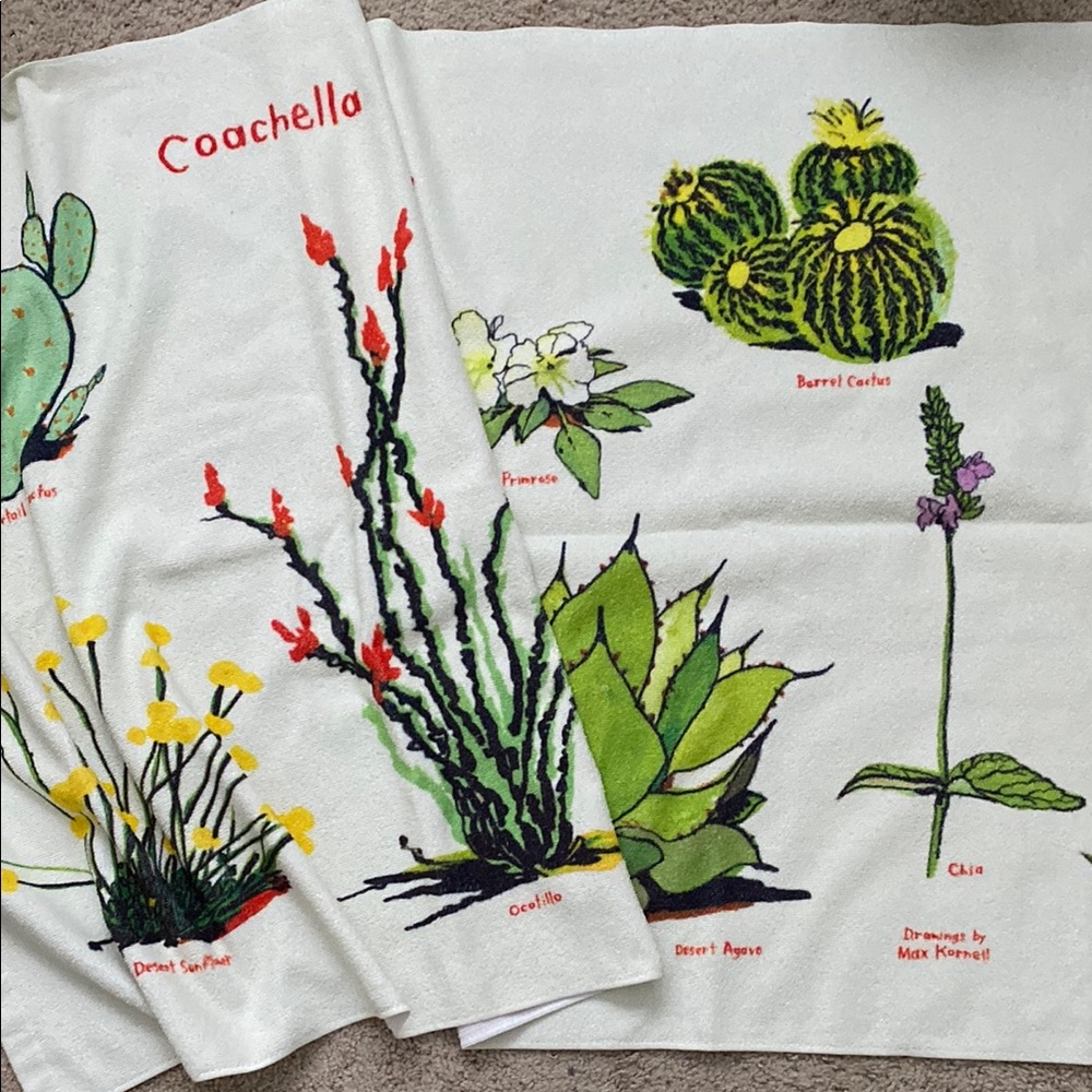 Coachella Towel. 2016 Desert Plants Towel. Drawings by Max Kornell.